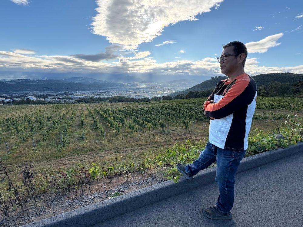 眺望がみごとな御堂地区のワイン用ぶどう団地