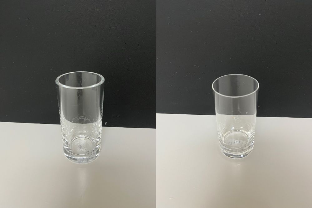 実験で使用したグラス。左が厚口、右が薄口。