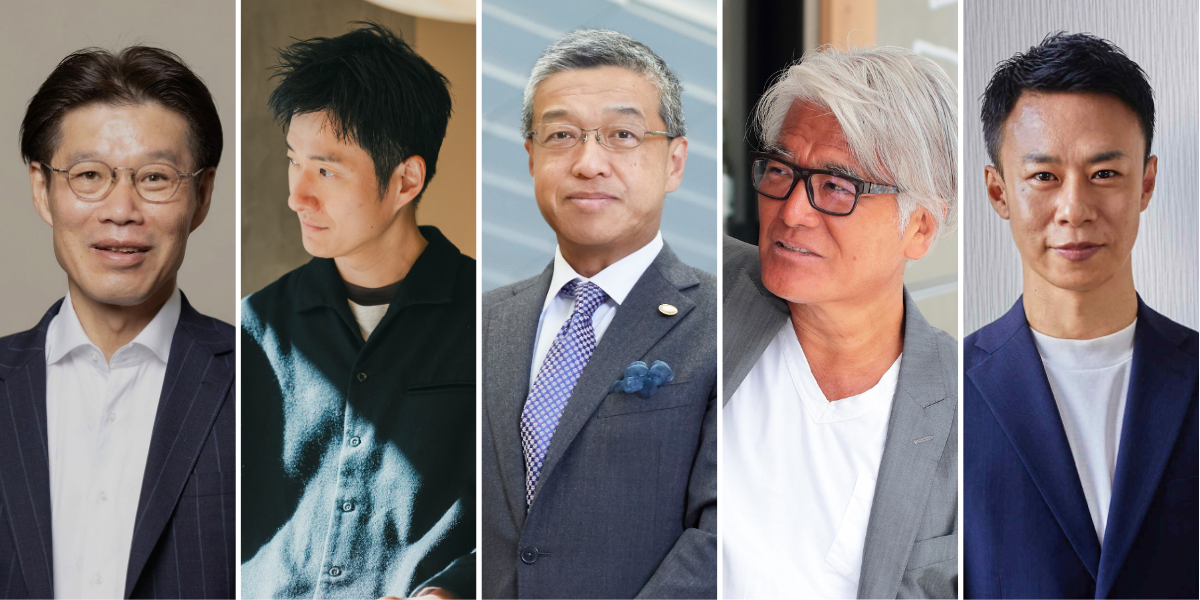 登壇者は左から、三井住友信託銀行株式会社 顧問（元内閣府地方創生推進事務局長）の市川篤志、株式会社Staple 代表取締役の岡雄大、株式会社羽田未来総合研究所 代表取締役社長執行役員の大西洋、株式会社バルニバービ 代表取締役の佐藤裕久、株式会社トイトマ 代表取締役社長／和歌山市地方創生アドバイザーの山中哲男。