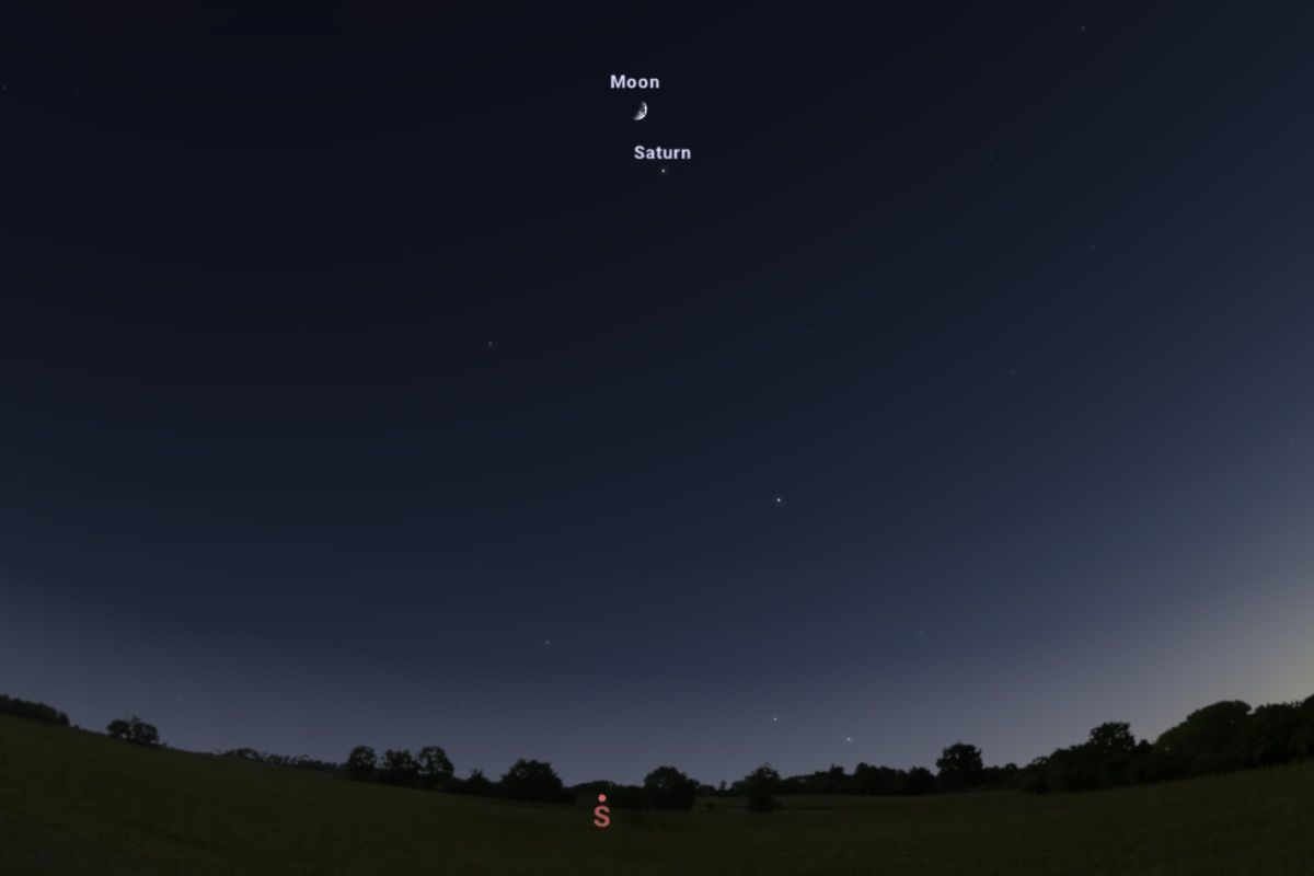 2025年12月27日、日の入り約45分後（東京：午後5時20分頃）の東の空（Stellarium）