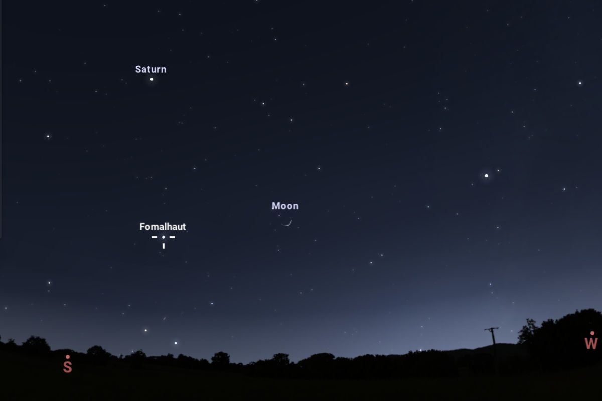 2025年12月24日、日の入り約1時間後（東京：午後5時30分頃）の東の空（Stellarium）