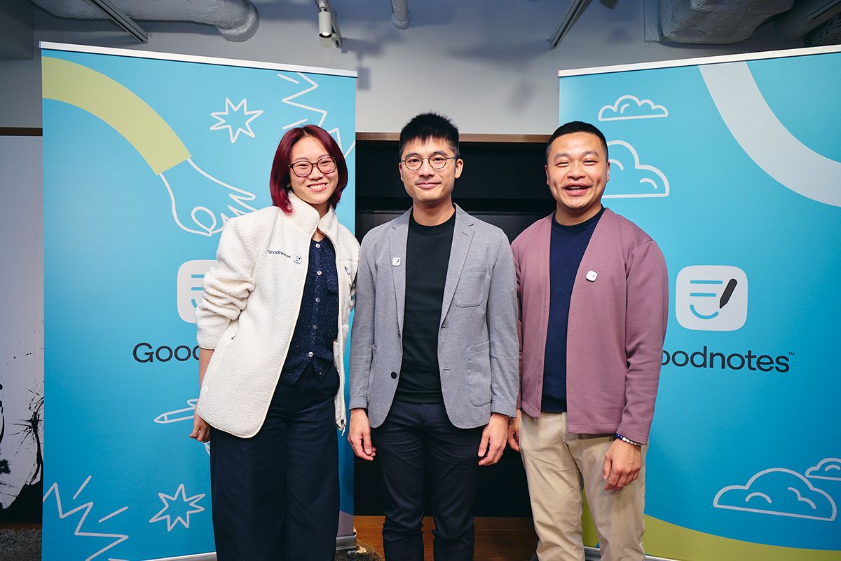来日したノートアプリ「Goodnotes」のAI製品リードのシュウ・ティン・フォン（左）、創業者兼CEOのスティーブン・チャン（中央）、COOのミン・トラン（右）　　Kohichi Ogasahara for Goodnotes