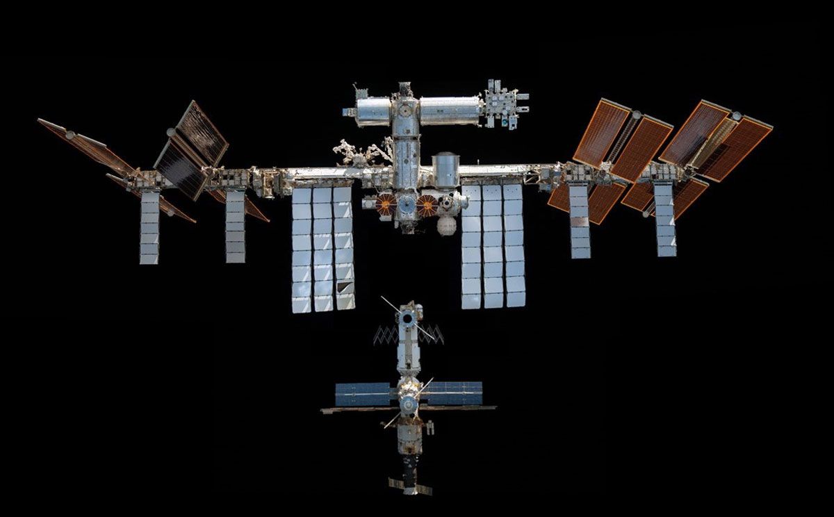 ISSからロシア区画を切り離したイメージ（新モジュールの接続は未反映） (c)NASA（著者加工）