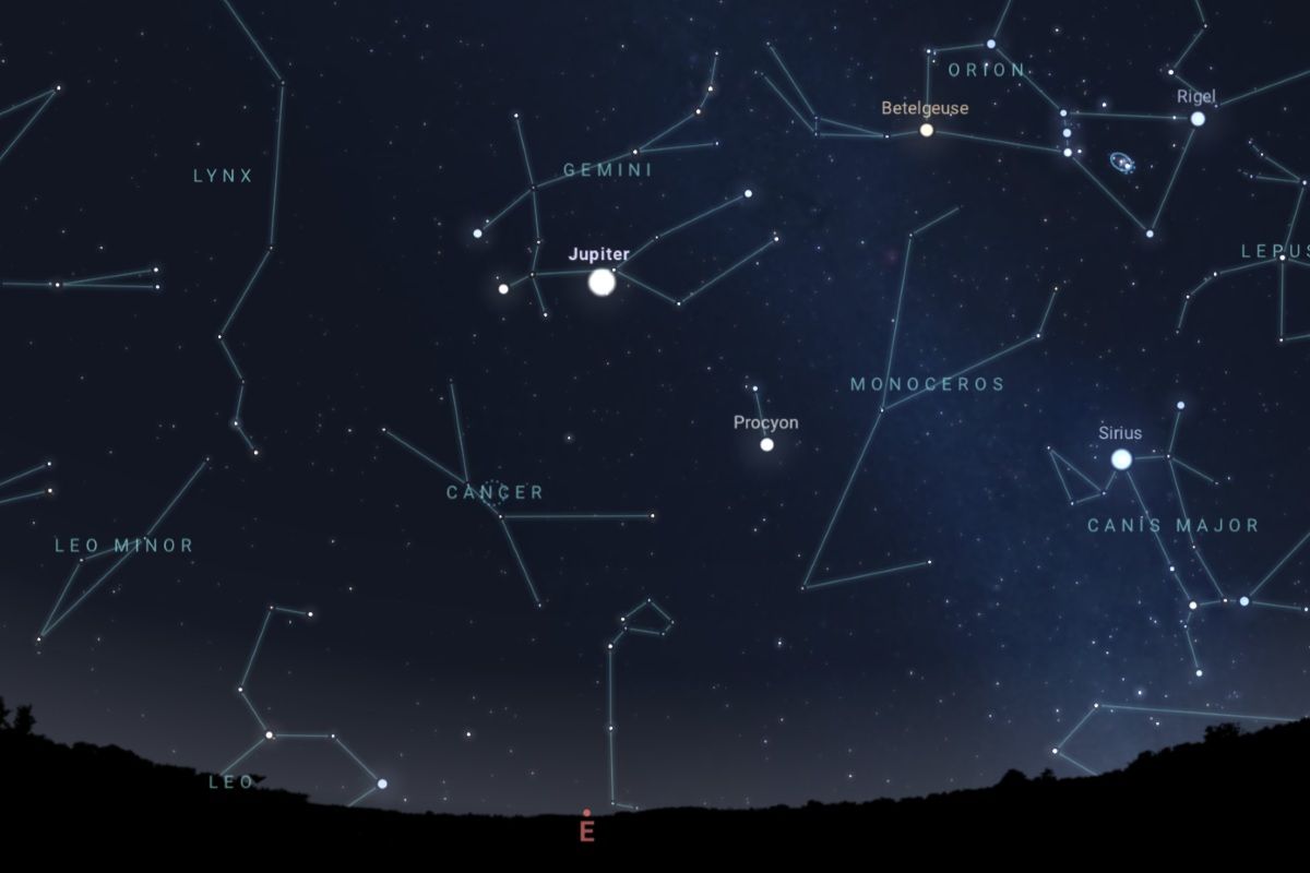 2026年1月10日（東京：午後8時頃）の東の空（Stellarium）