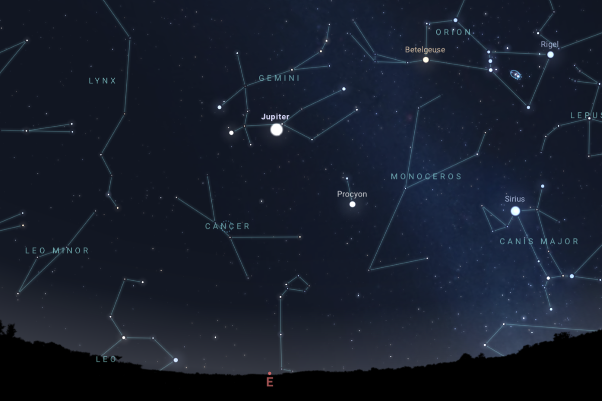 2026年1月10日（東京：午後8時頃）の東の空（Stellarium）