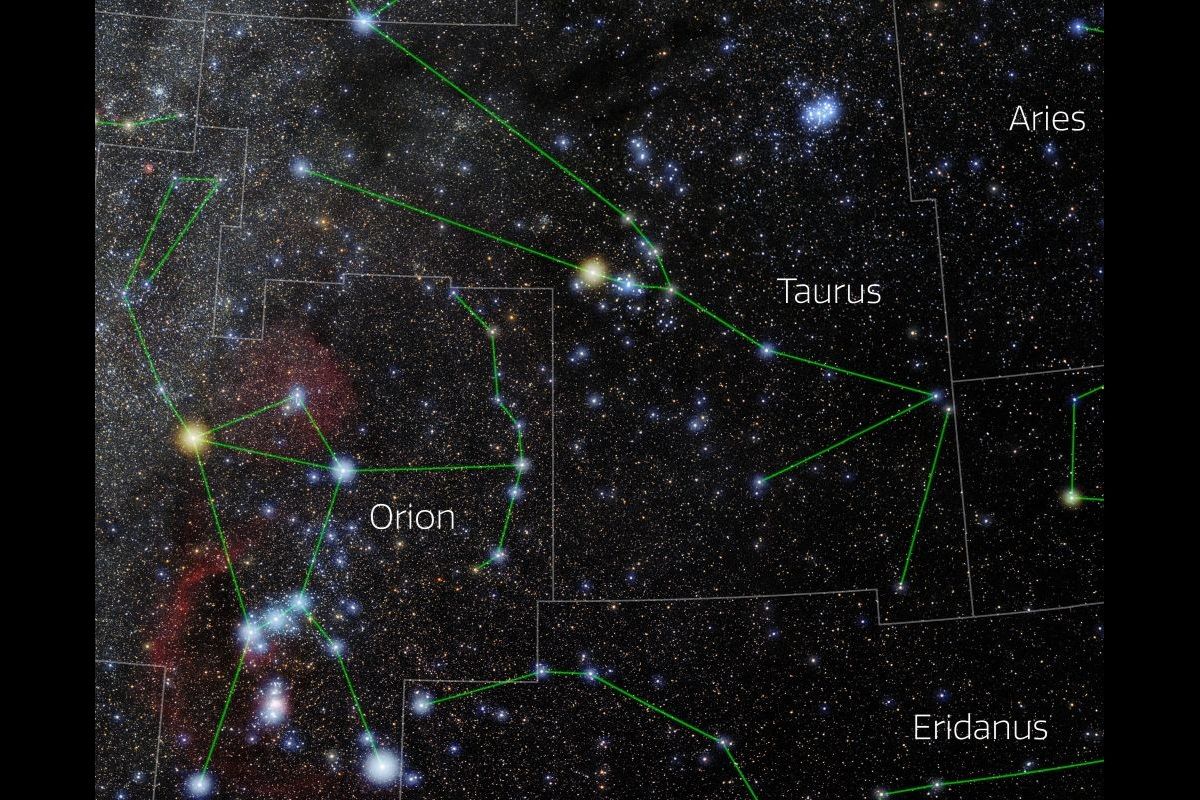 おうし座とオリオン座（E. Slawik/NOIRLab/NSF/AURA/M. Zamani）