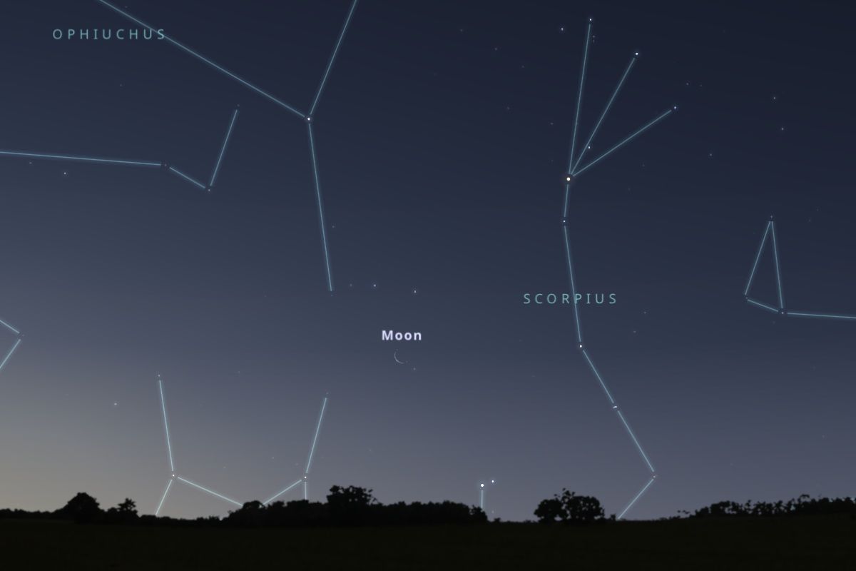 2026年1月16日、日の出約45時間前（東京：午前6時5分頃）の南東の低空（Stellarium）