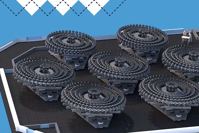 アーガス・アレイの小型光学望遠鏡はユニットごとに集約される。右上にスケール比となる人物が描かれている。@The University of North Carolina at Chapel Hill/University Communications and Marketing