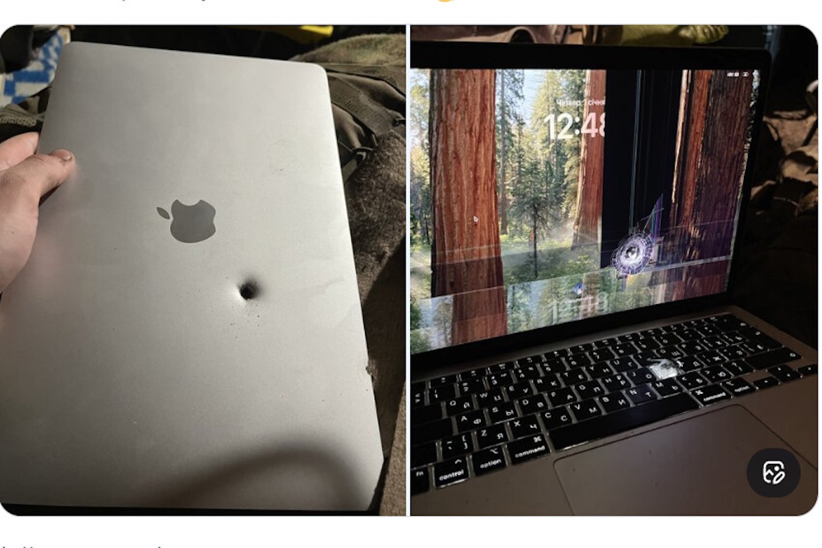 ウクライナ兵士が実戦地域から写真公開、被弾するも動作続けたMacBook