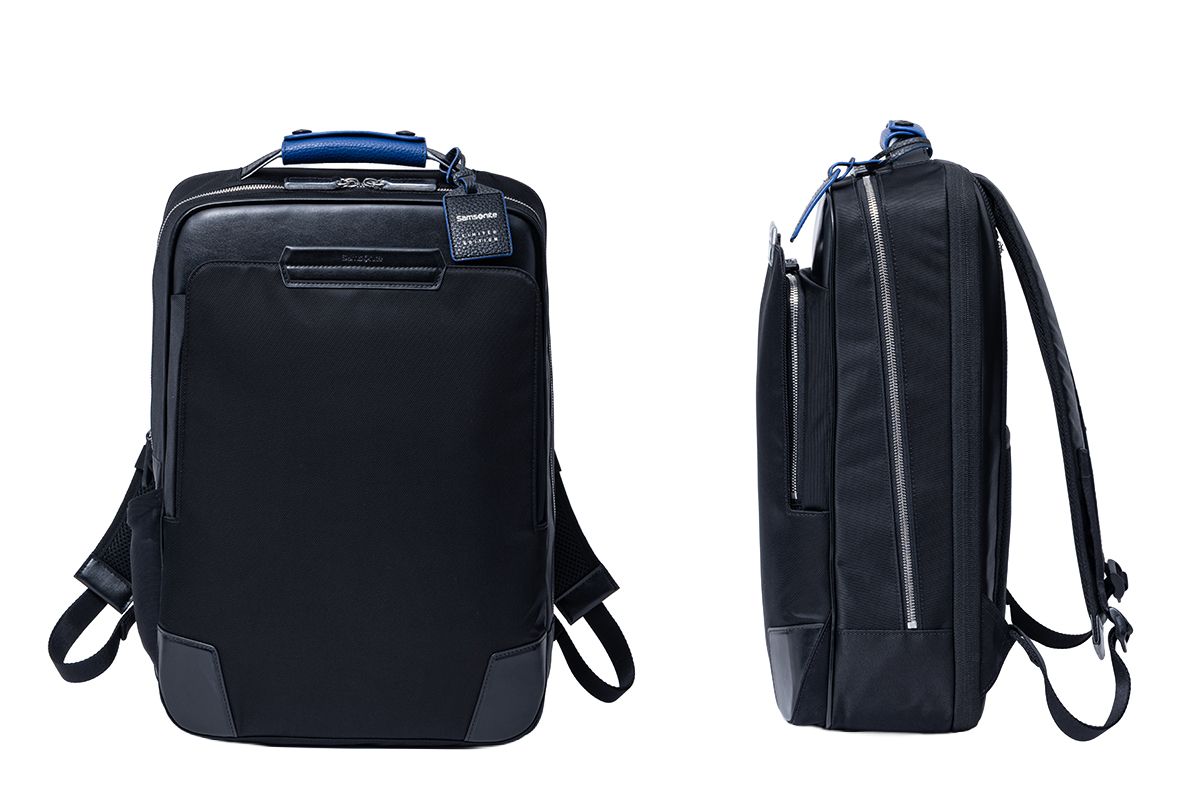 ベーシックで使いやすいミドルサイズのバックパックは、毎日の業務に最適。自立する設計で中身が出し入れしやすい。ハンドルカバーとレザータグにブルーを効かせた数量限定モデルだ。「EPID 4 BACKPACK M EXP LIMITED EDITION」H42×W30×D13-18cm。約1.0kg。￥49,500