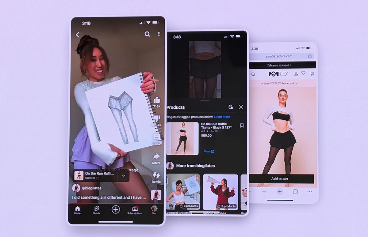 クリエイターが投稿した動画の中で商品が紹介されると、画面の下側にアフィリエイトパートナーのページリンクが表示される