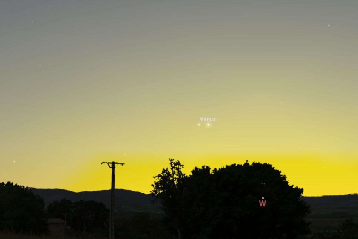 2026年3月8日、日の入り30分後（東京：午後6時12分）の西の空（Stellarium）