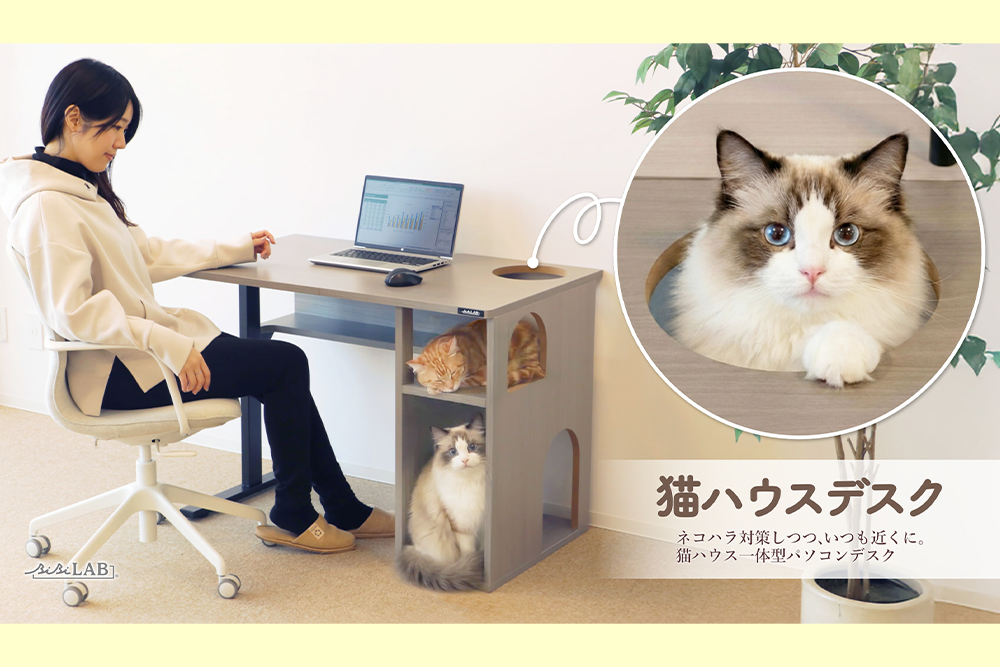 仕事中のネコハラを逆転の発想で解決する猫ハウスデスクが登場