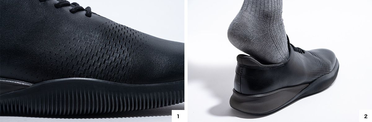 1.限定モデルのみに付属するブルーのパーツが、さりげなく個性を演出。　2.引き手の縁をシルバー色に仕上げ、ファスナー部と調和。