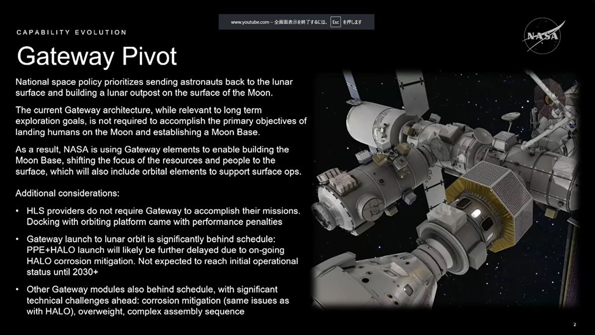 月開拓の初期段階では不要と判断され、計画が一時中止されたゲートウェイ (c)NASA