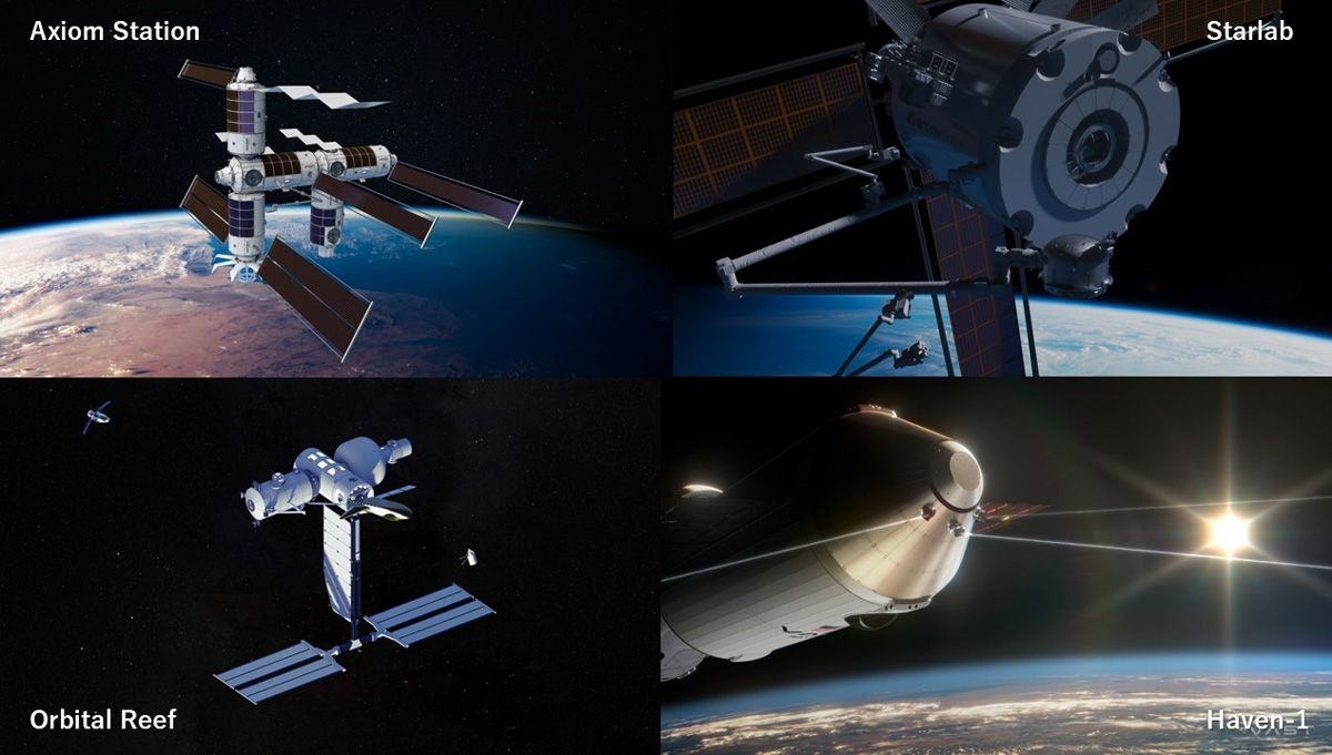 CLD計画のもと米国で開発中の4機の民間ステーション (c)Axiom Space/Voyager Technologies/Blue Origin/Vast