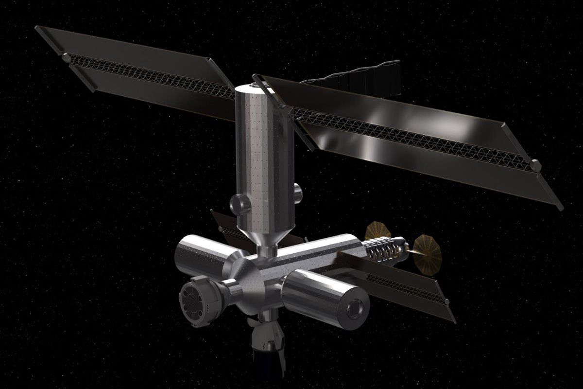 RFI（情報提供依頼）に掲載された政府所有のコアモジュールを中心とした米国新ステーション。ISSからの分離後のイメージ (c)NASA/JSC