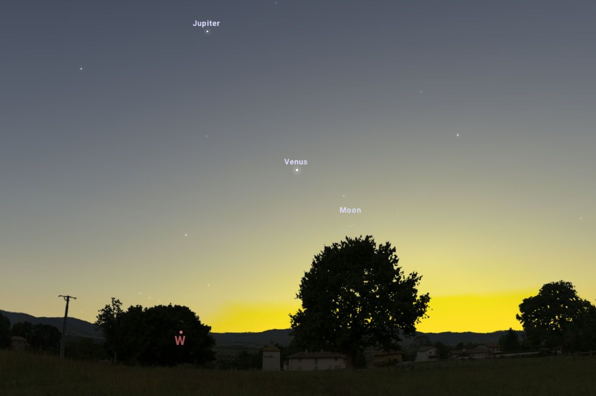 2026年5月18日、日の入り30分後（東京：午後7時11分）の西の空（Stellarium）
