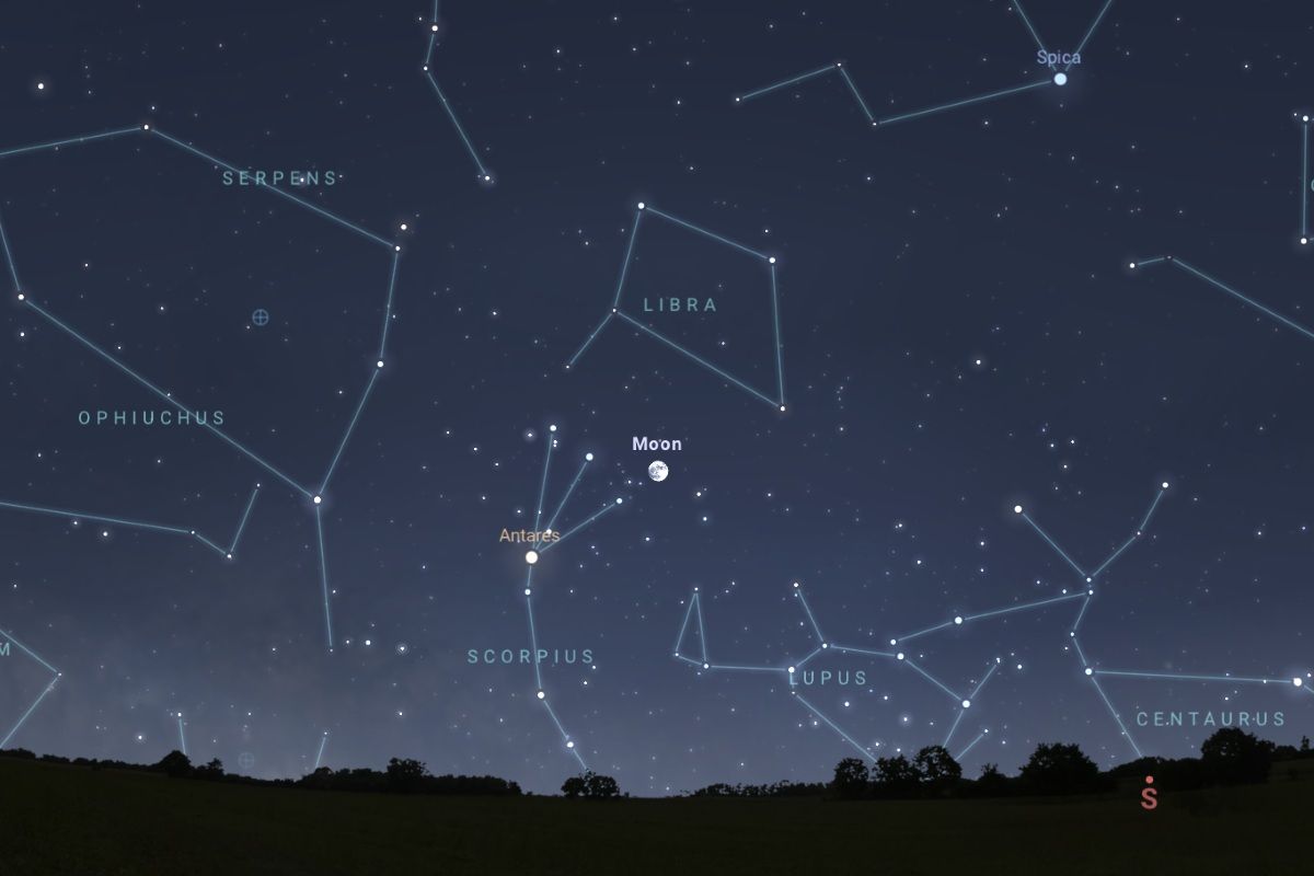 2026年5月30日、日の入り2時間後（東京：午後8時50分）の南東の空（Stellarium）