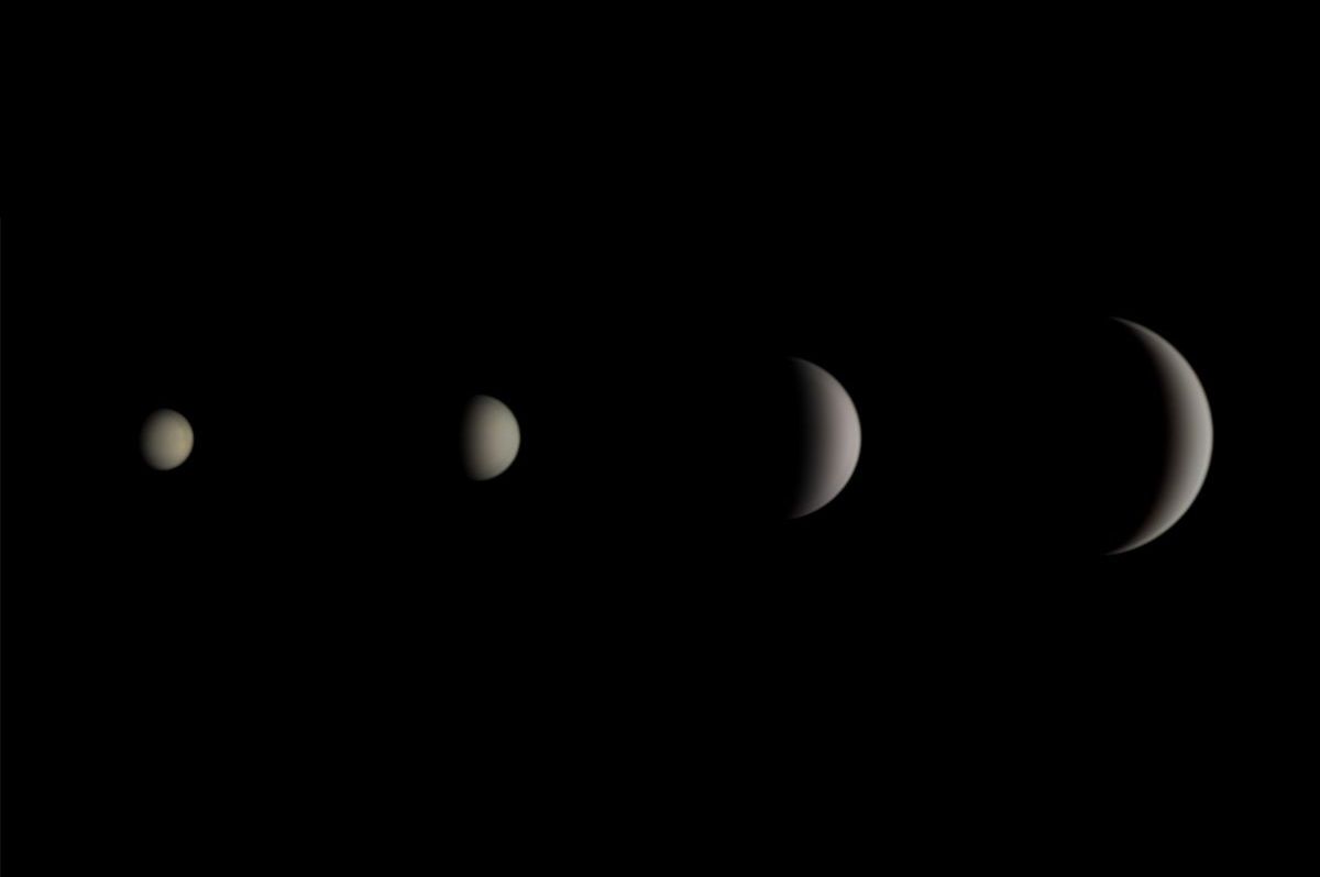金星の満ち欠け。2019年11月~2020年5月にドイツ・マンハイムでマクストフ望遠鏡を用いて撮影(stock.adobe.com)