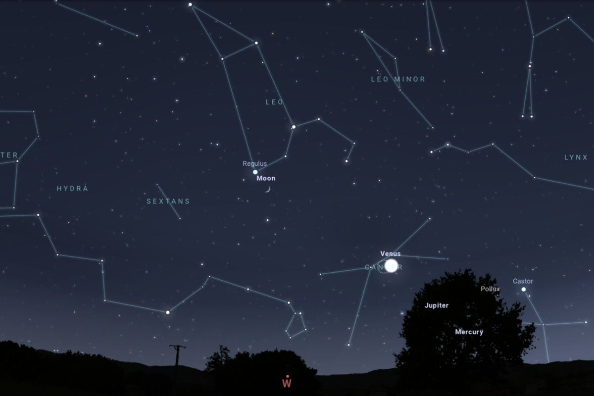 2026年6月19日（東京：午後8時15分）の西の空（Stellarium）