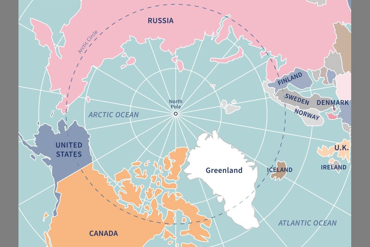 北極線の位置と北極圏を示した図（stock.adobe.com）