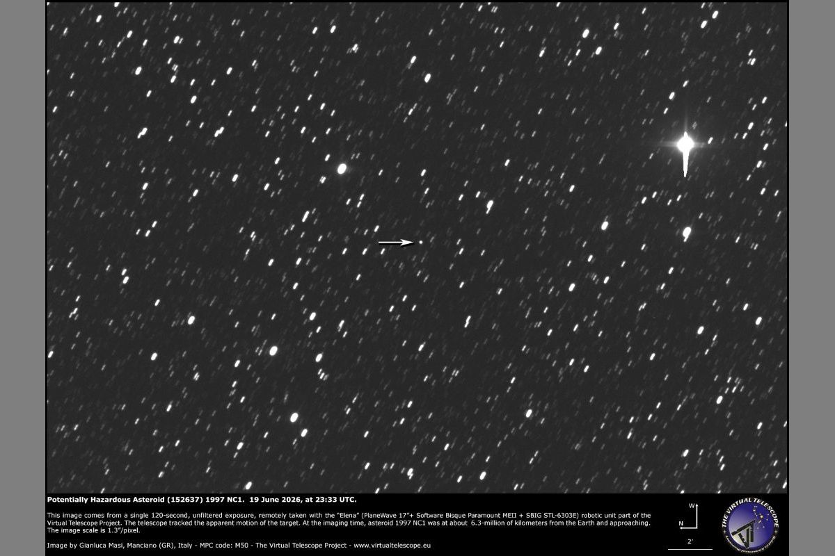 地球近傍小惑星「152637（1997 NC1）」。2026年6月19日撮影（Gianluca Masi, The Virtual Telescope Project (www.virtualtelescope.eu)）